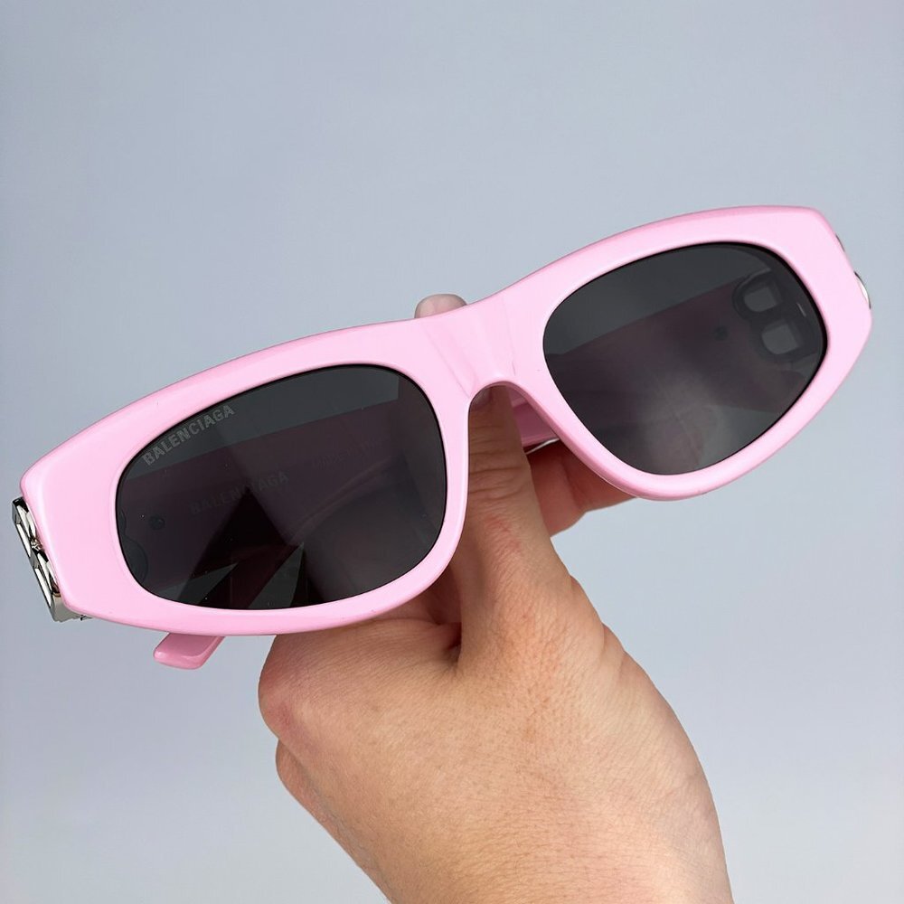 Balenciaga BB0095S 013 BRAND NEW Suglasses Light Pink Silver Grey Cat Eye Unisex - Picture 7 of 15
